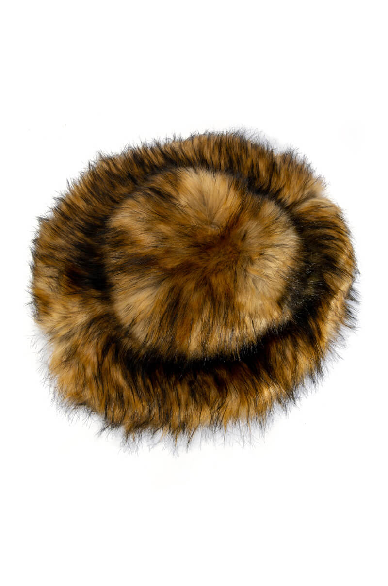 GRACELLE OVERSIZED FAUX FUR BUCKET HAT IN BROWN