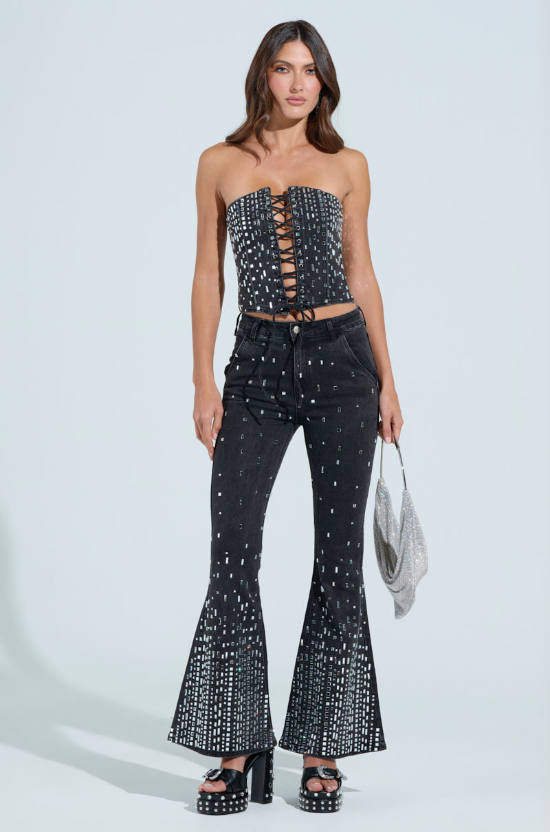 POPSTAR BLACK DENIM CORSET WITH RHINESTONE