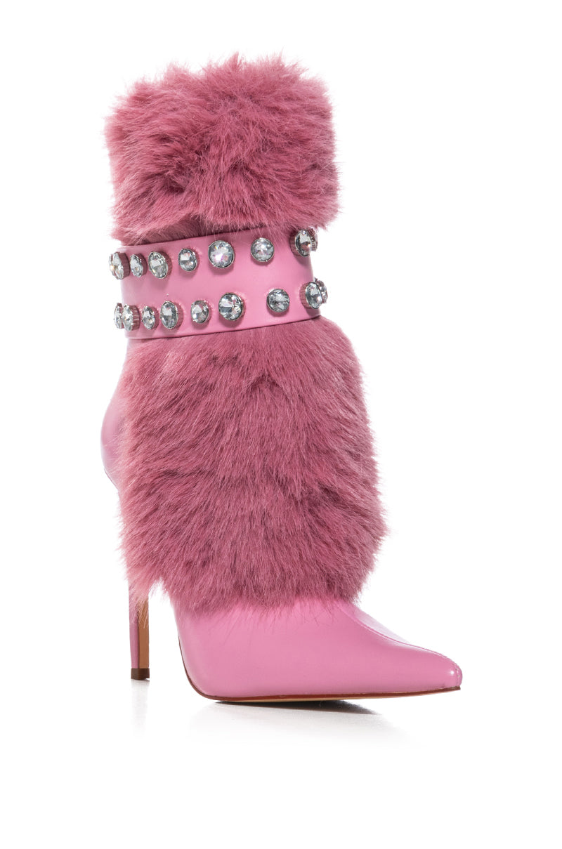 AZALEA WANG STATEN FUCHSIA FUZZY EMBELLISHED BOOTIE