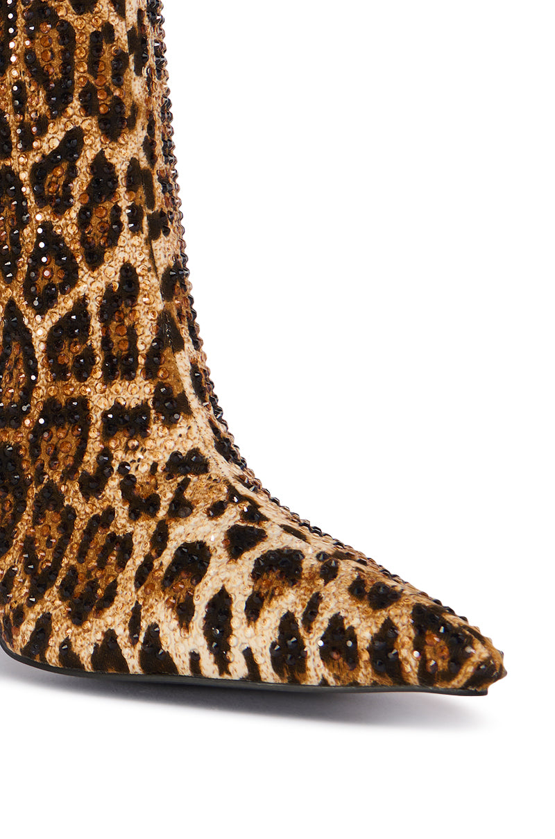 AZALEA WANG CHAUNDRA CHEETAH STILETTO RHINESTONE BOOTIE