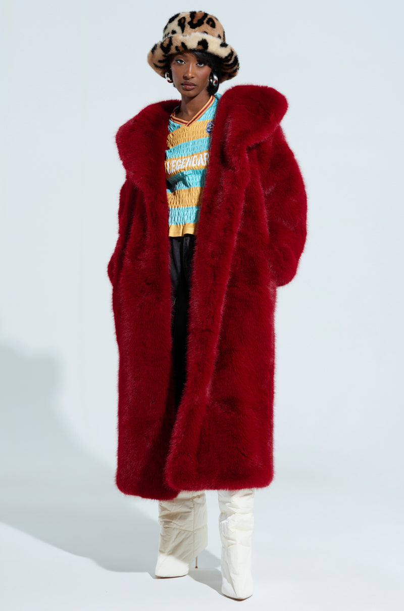 MANCHESTER HOODED FAUX FUR IN WINE