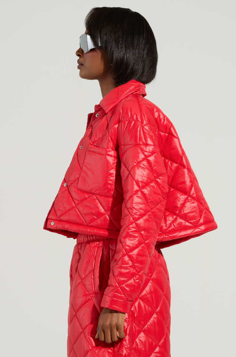 VIVI CROPPED PUFFER BOMBER IN RED