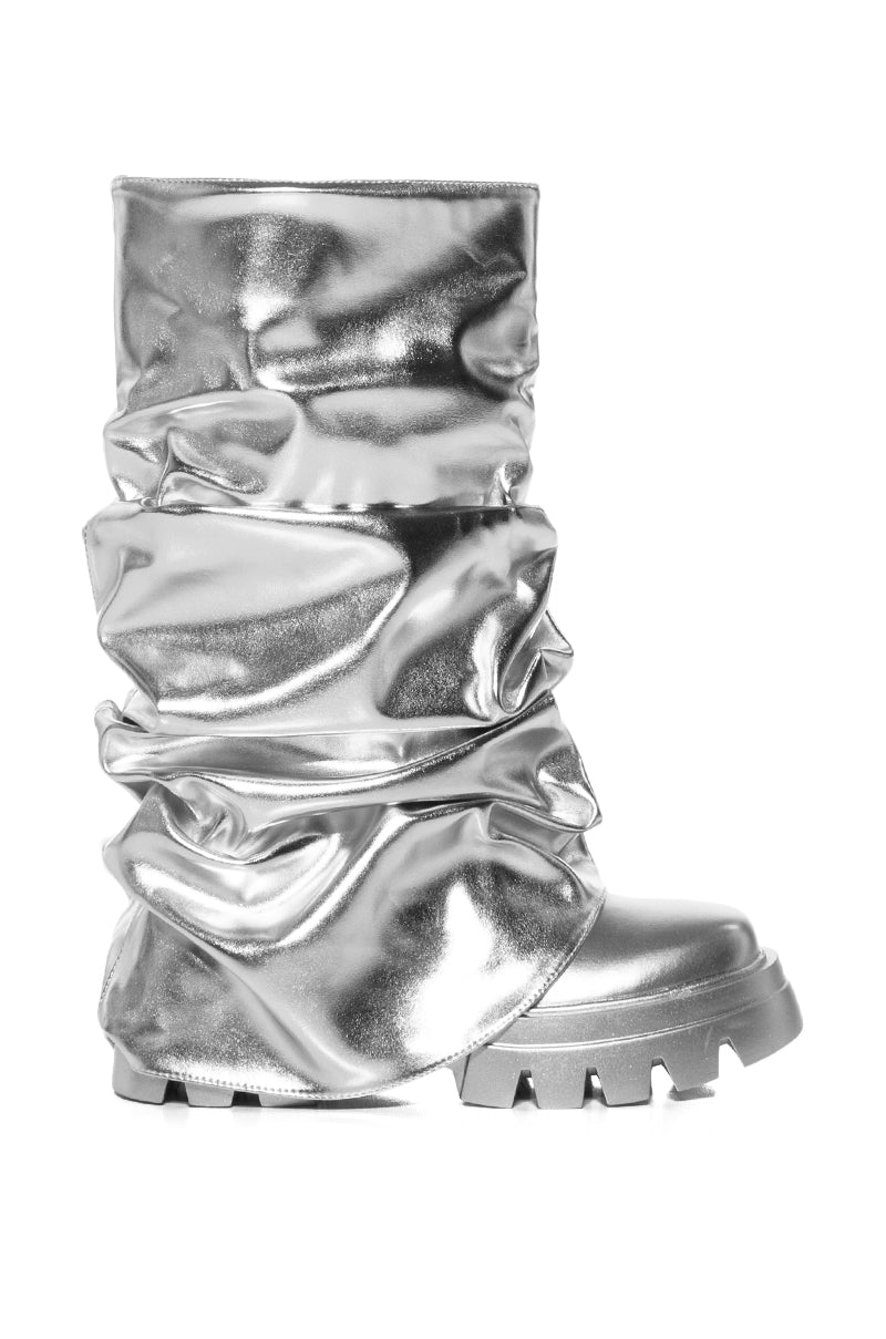 AZALEA WANG MATE METALLIC MID CALF BOOT IN SILVER