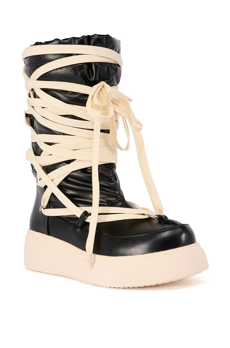 AZALEA WANG FENRYS BLACK LACE DETAIL COMBAT BOOTIE