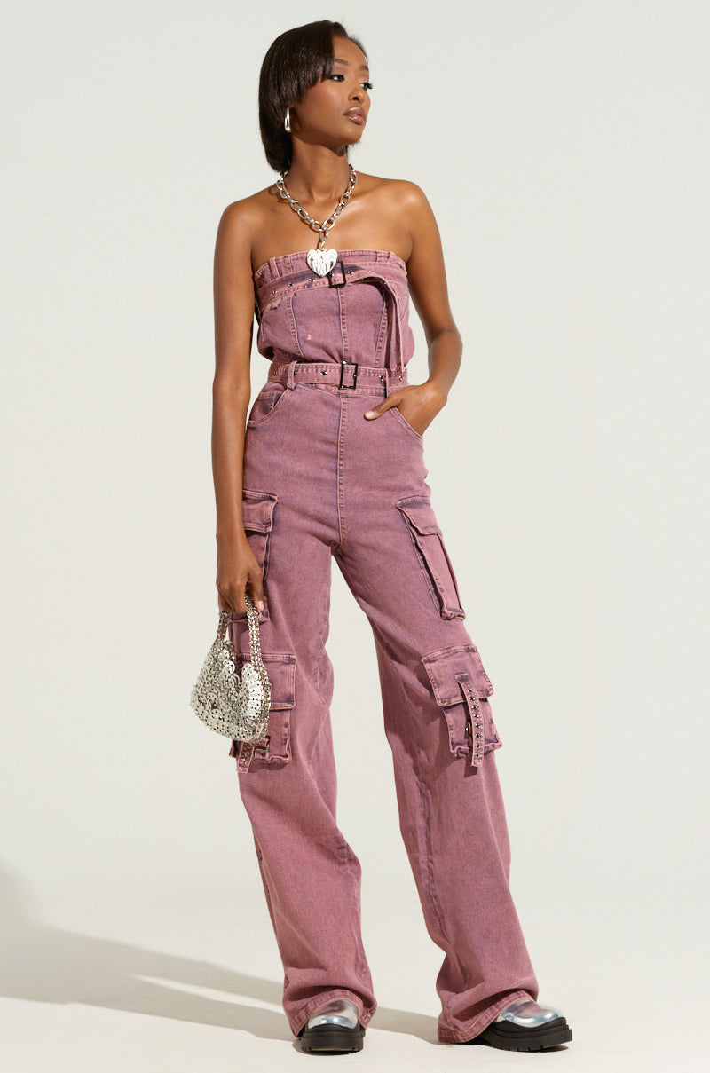 ACID WASHED DENIM JUMPSUIT