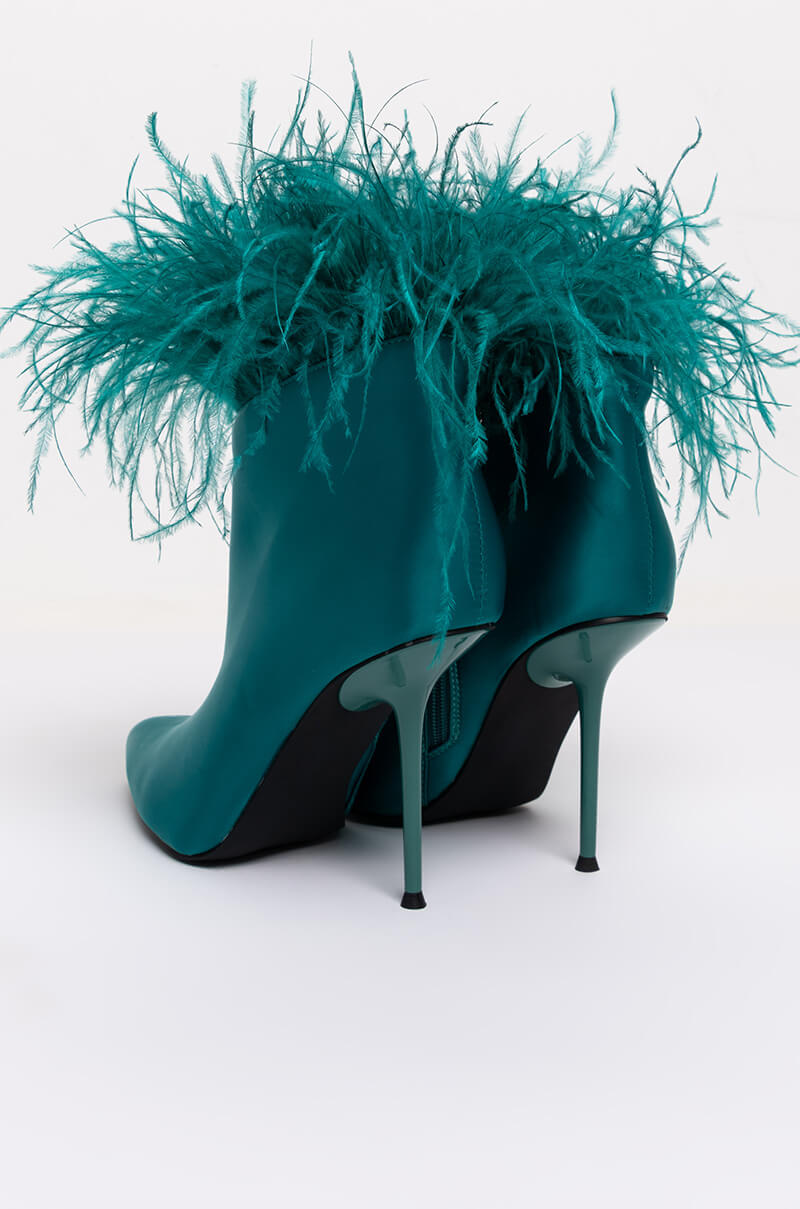 AZALEA WANG RUFFLE YOUR FEATHERS STILETTO BOOTIE IN GREEN
