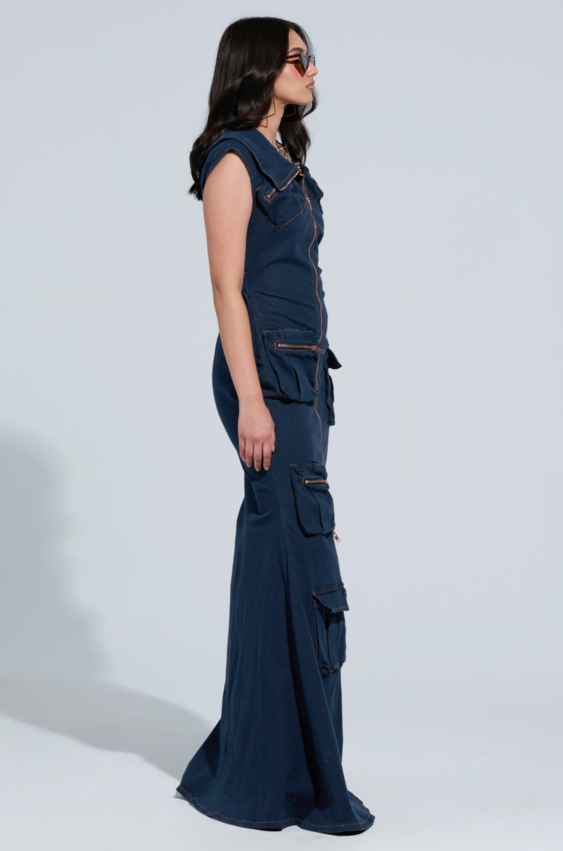 DONT MESS WITH ME COLLARED DENIM MAXI DRESS