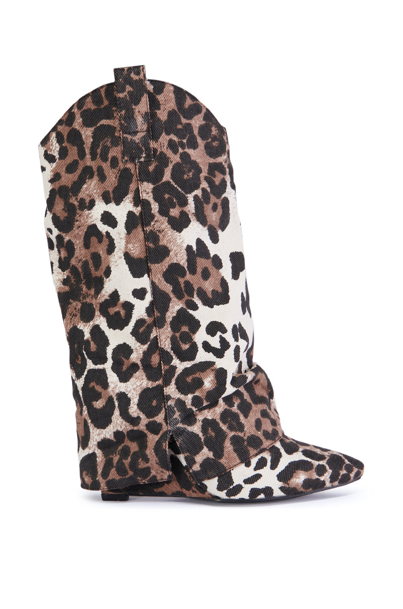 AZALEA WANG SPICE LEOPARD WESTERN WEDGE BOOTIE