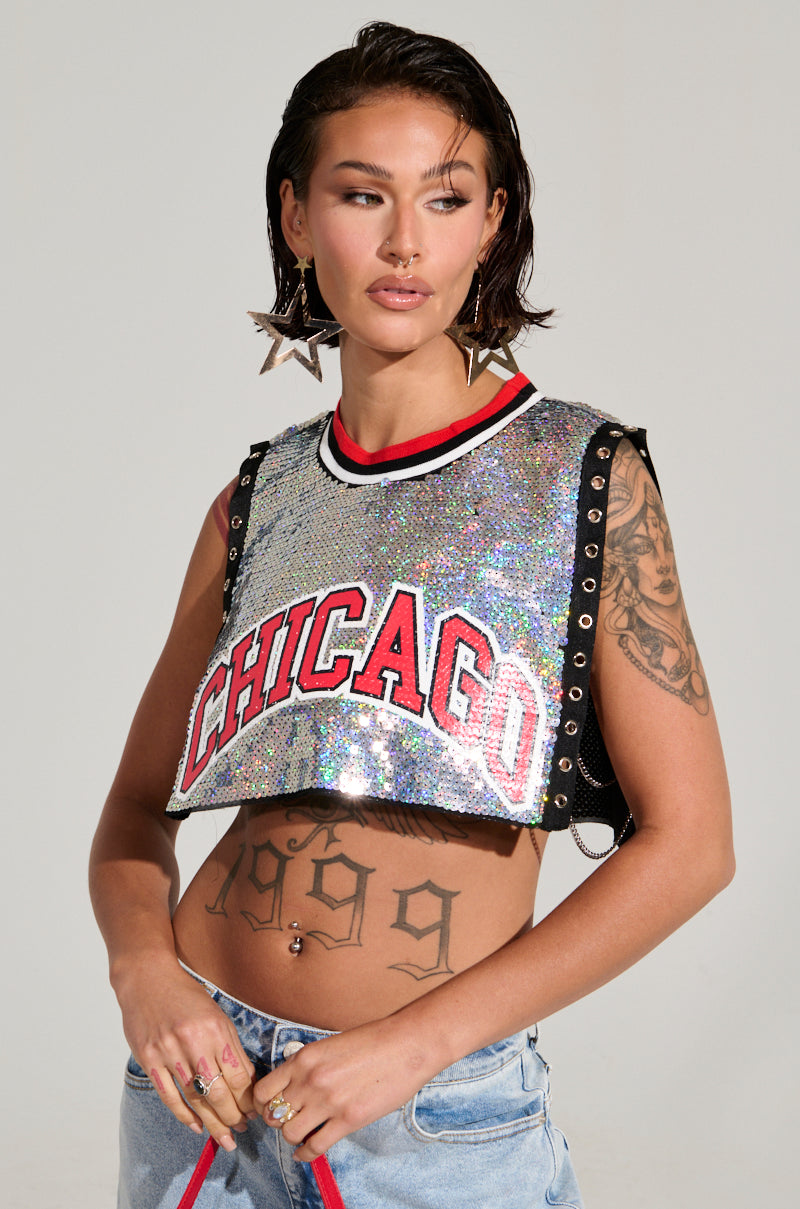 CHICAGO SEQUIN CROPPED TANK