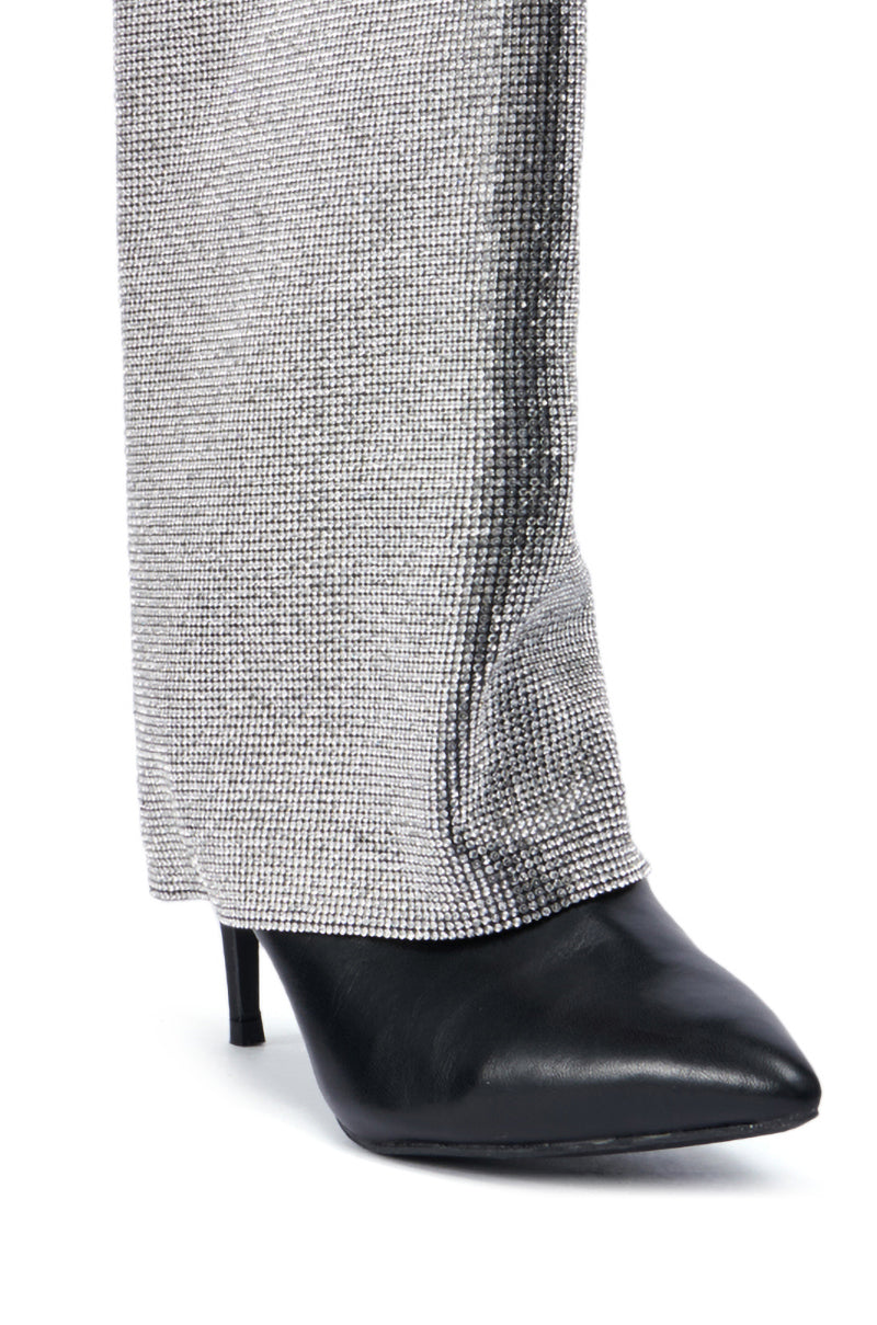 AZALEA WANG AISLING BLACK SPARKLE COVERED HEEL BOOT