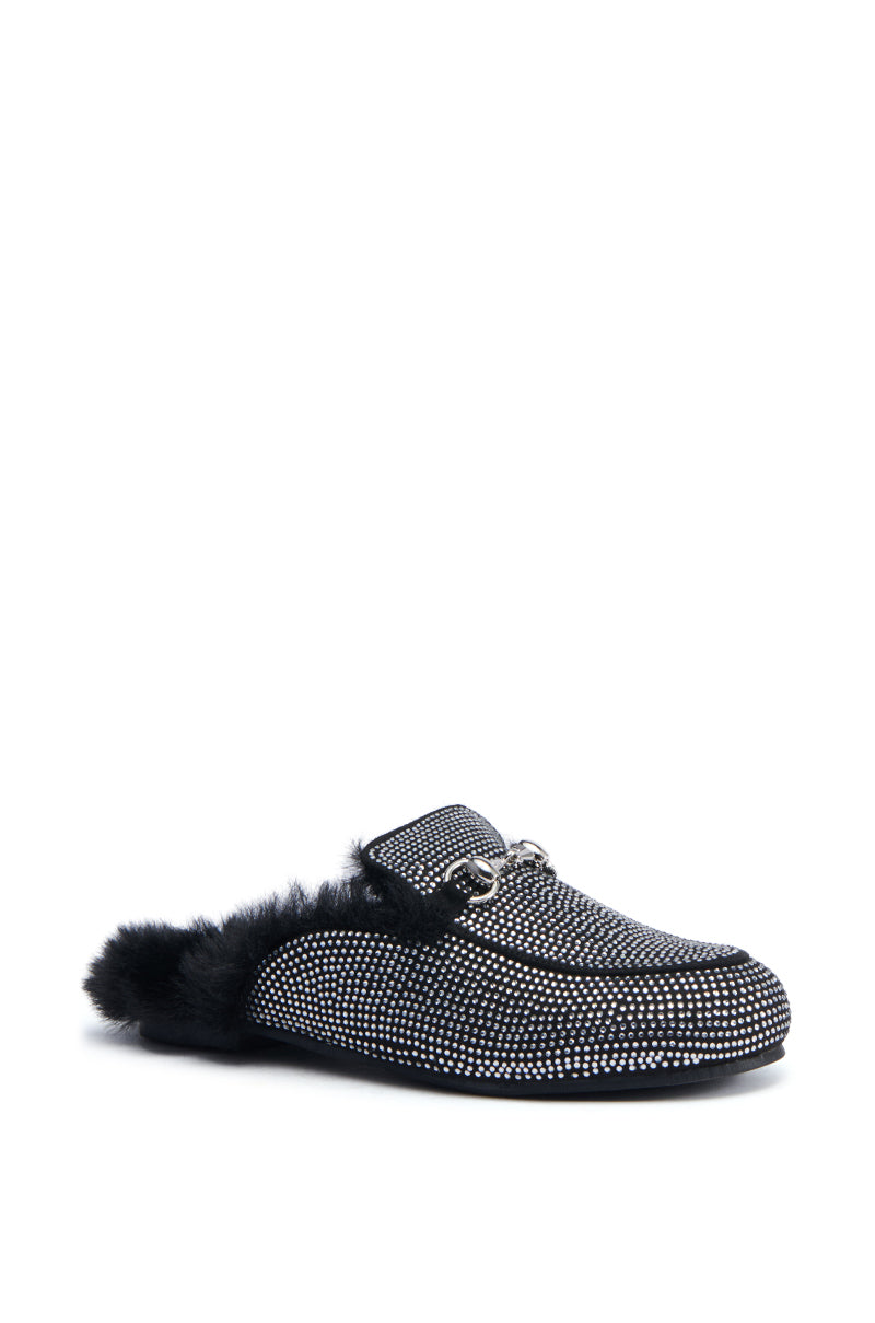 AZALEA WANG TIRAMISU BLACK FUR FOOTBED LOAFER