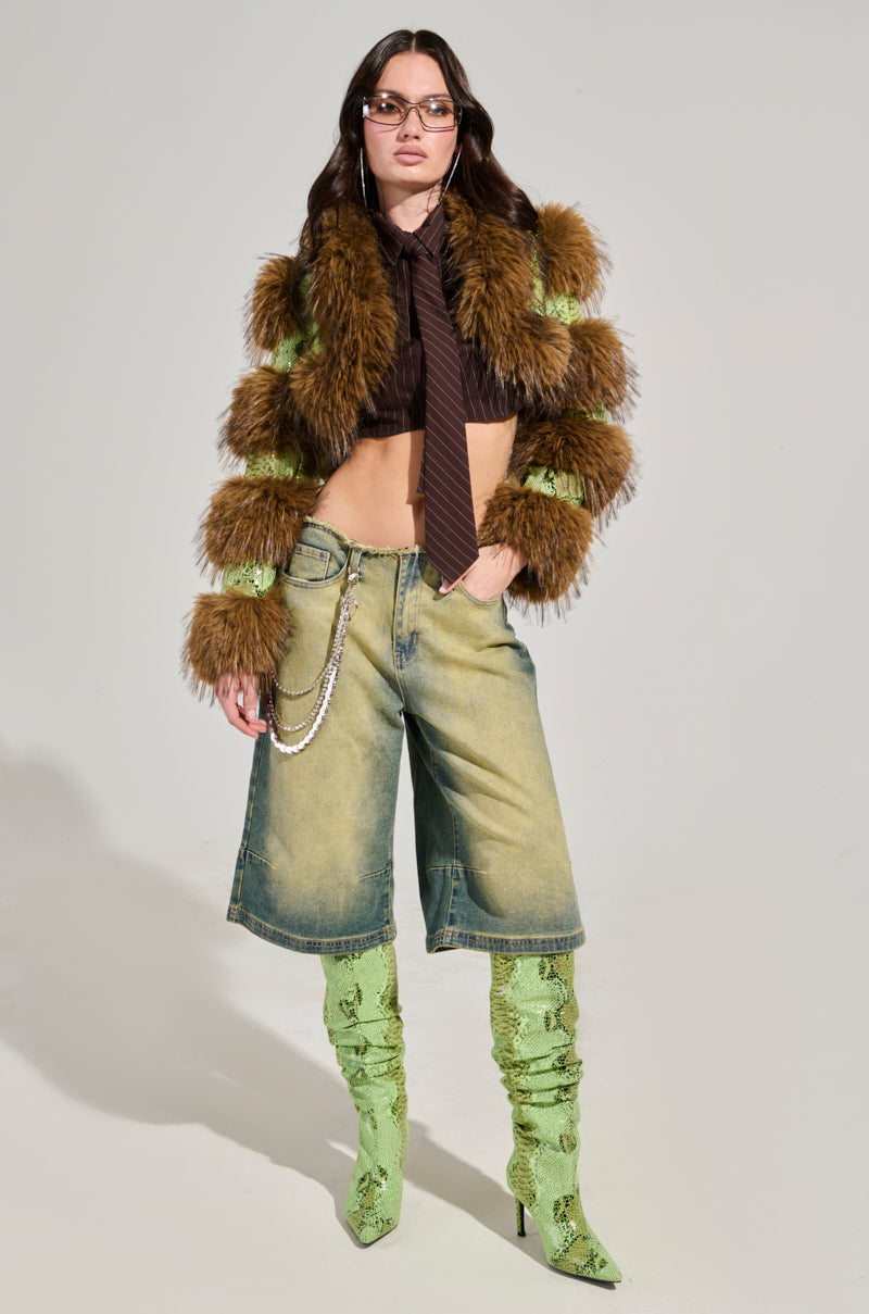 FERNIE ULTRA CROP FUR TRIM MOTO