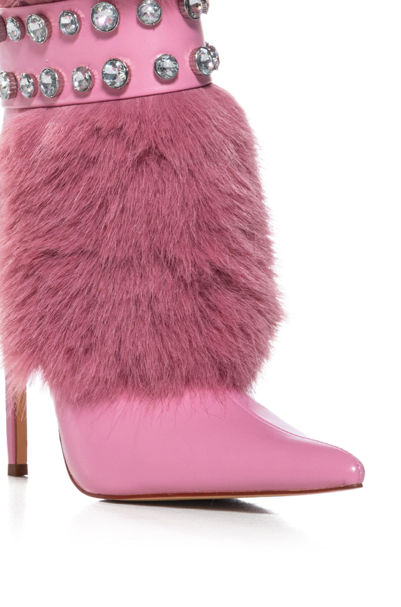 AZALEA WANG STATEN FUCHSIA FUZZY EMBELLISHED BOOTIE