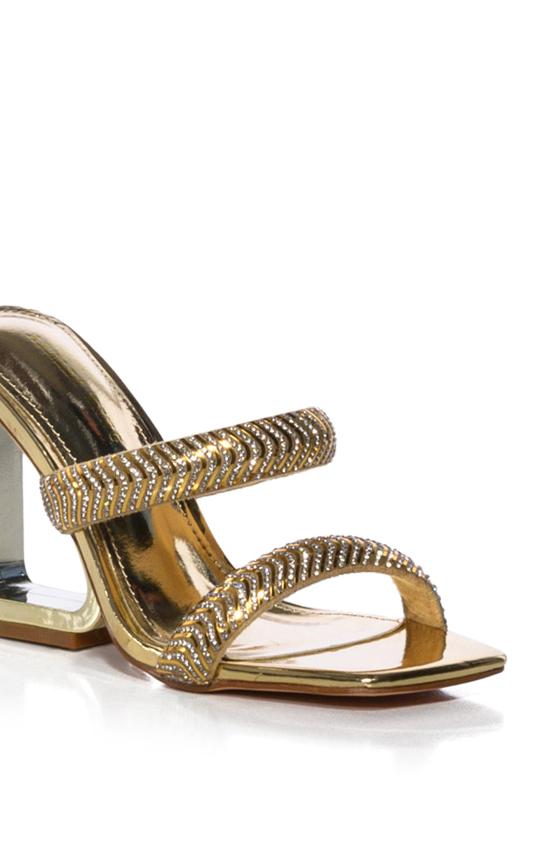 AZALEA WANG ABOVE AND BEYOND EMBELLISHED INVERSE HEEL WEDGE SANDAL IN GOLD