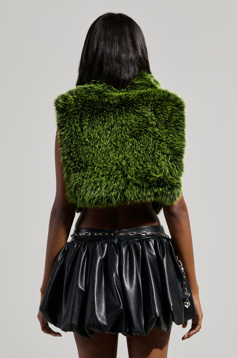 HEADED TO ASPEN SLEEVELESS FUR TOP IN GREEN