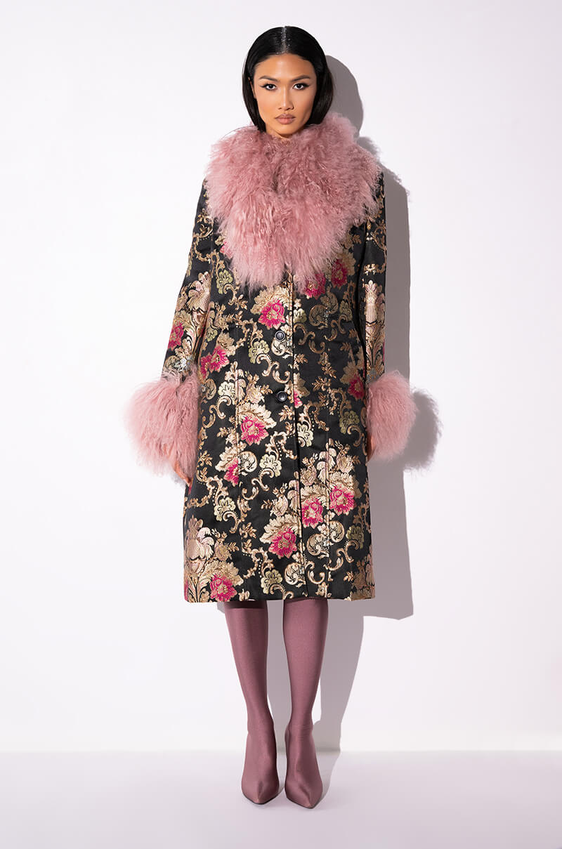 CHERRY LANE BROCADE TRENCH WITH MOHAIR FUR