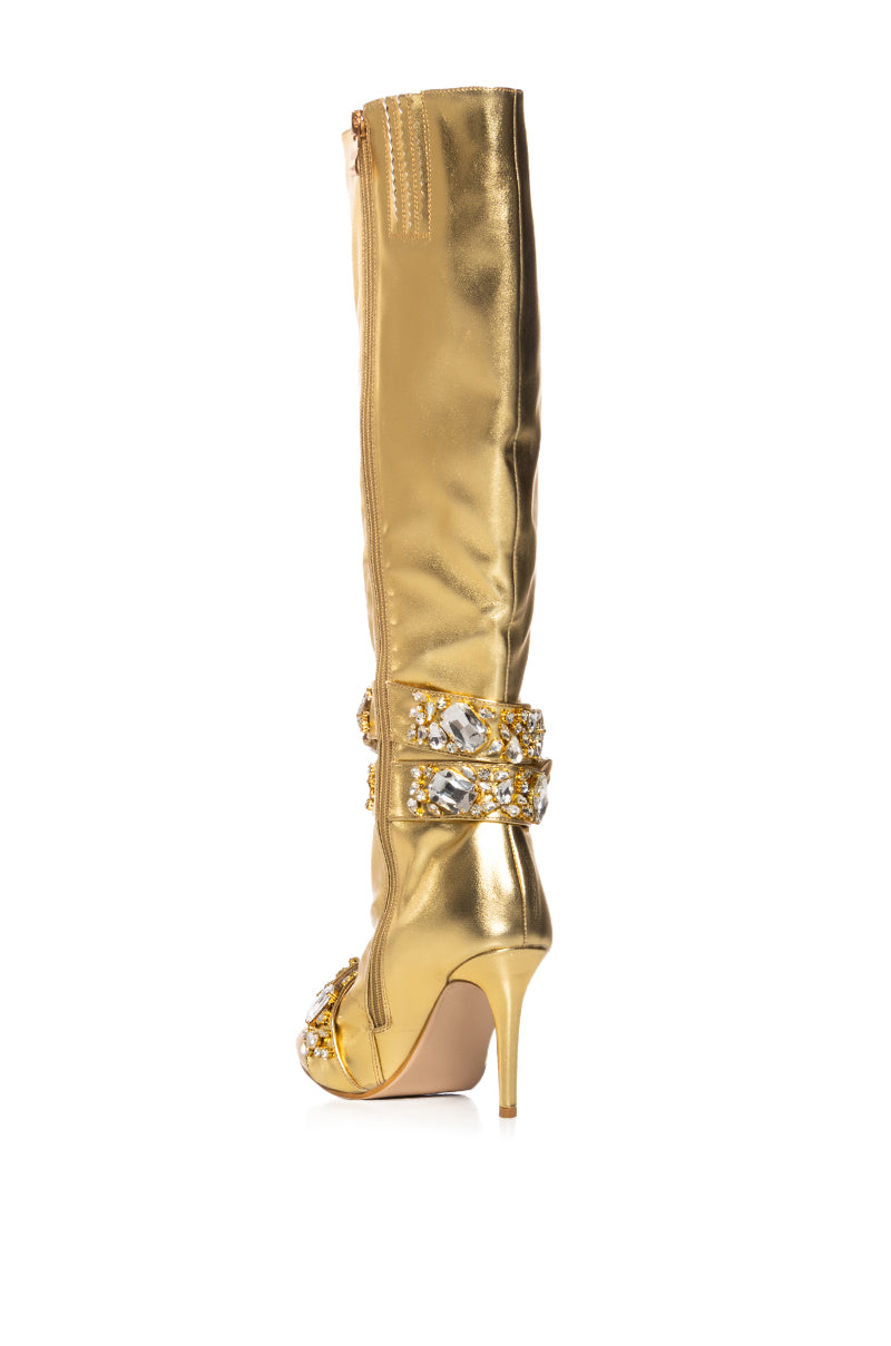 AZALEA WANG ALONZA GOLD DIAMOND EMBELLISHED BOOT