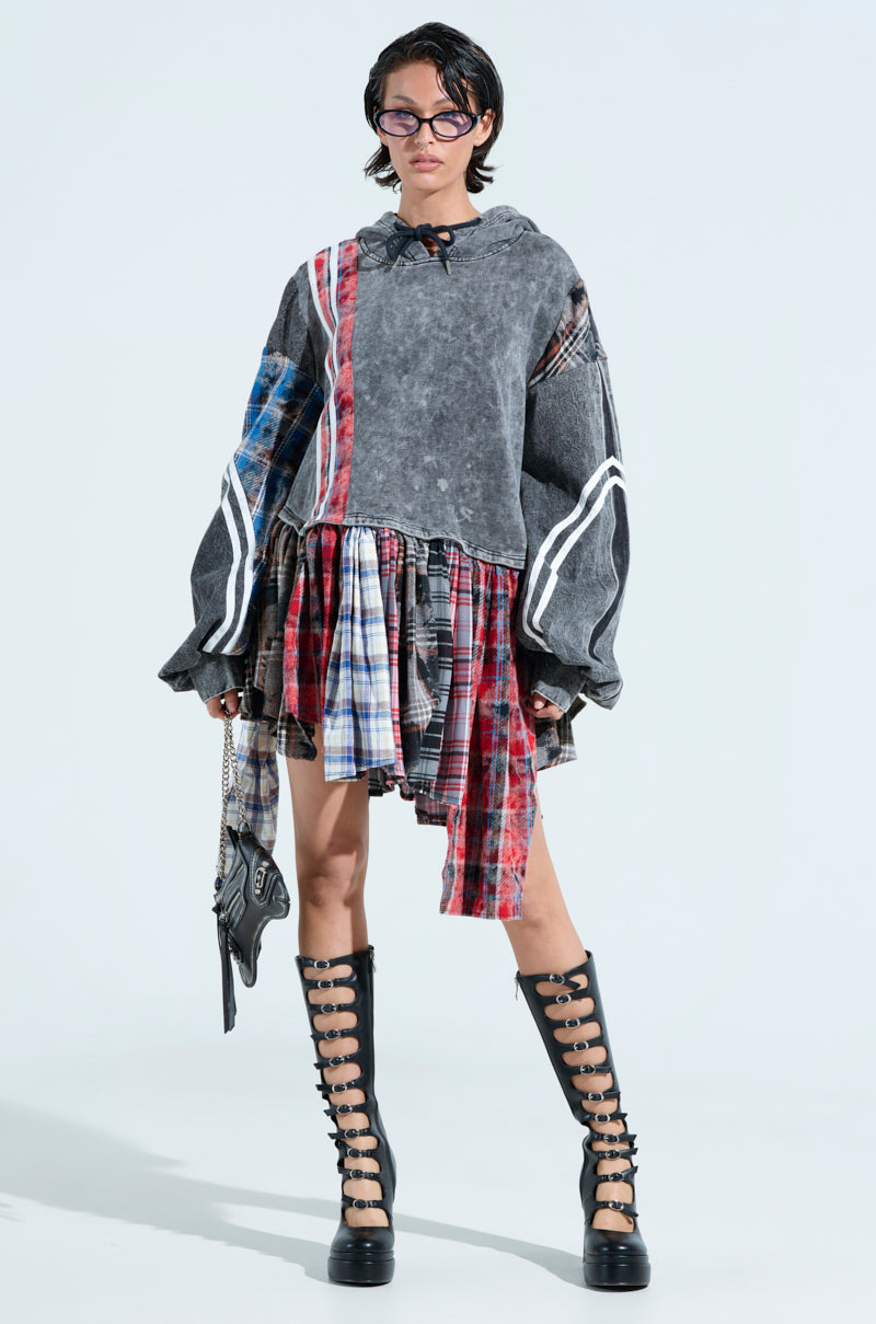 A LITTLE BIT OF EVERYTHING PLAID SWEATSHIRT DRESS