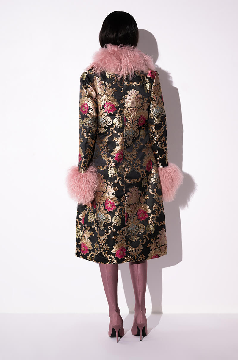 CHERRY LANE BROCADE TRENCH WITH MOHAIR FUR