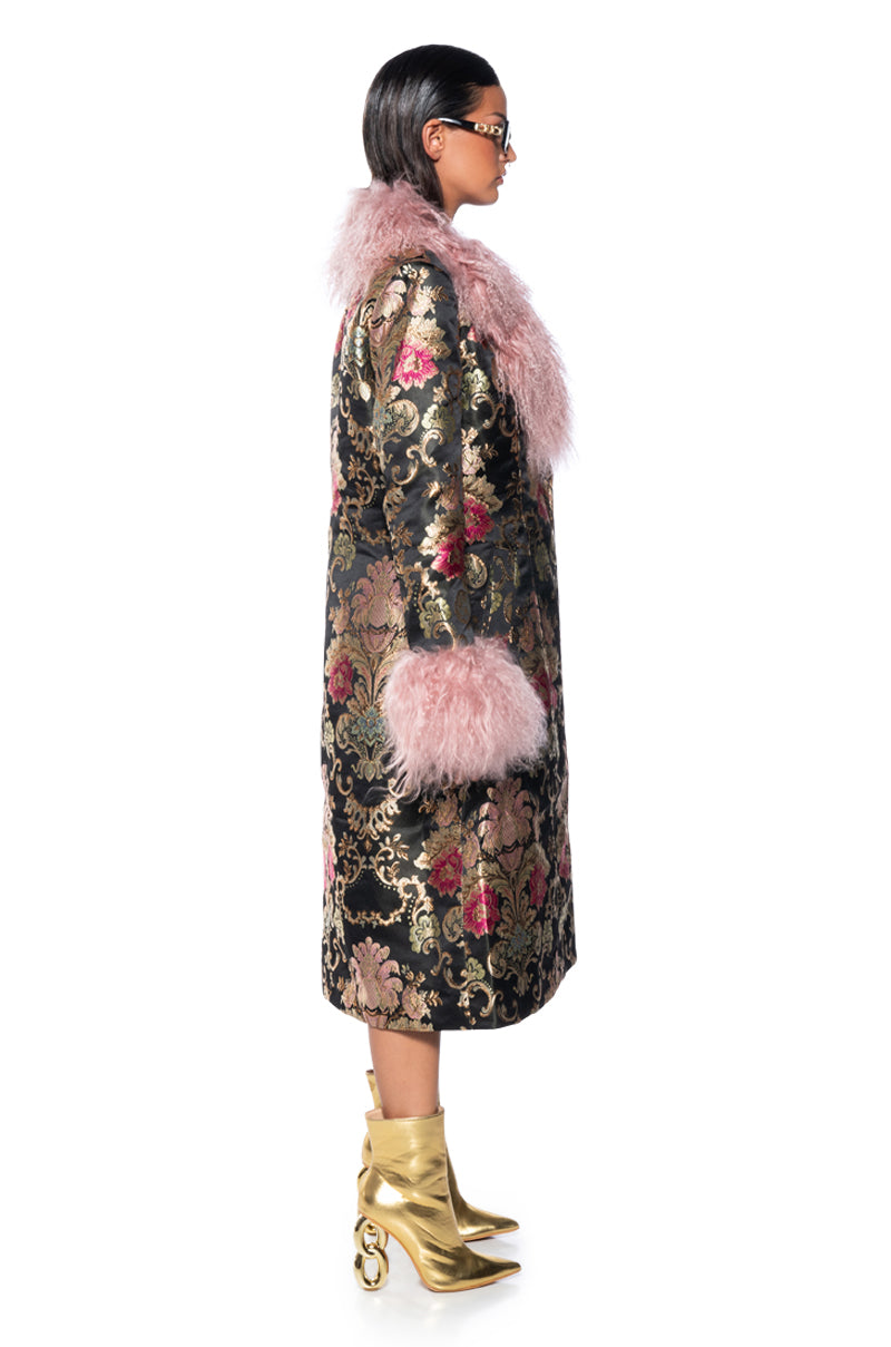 CHERRY LANE BROCADE TRENCH WITH MOHAIR FUR