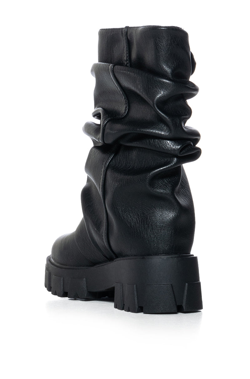 AZALEA WANG TIBERIUS BLACK RUCHED BUCKLE BOOTIE