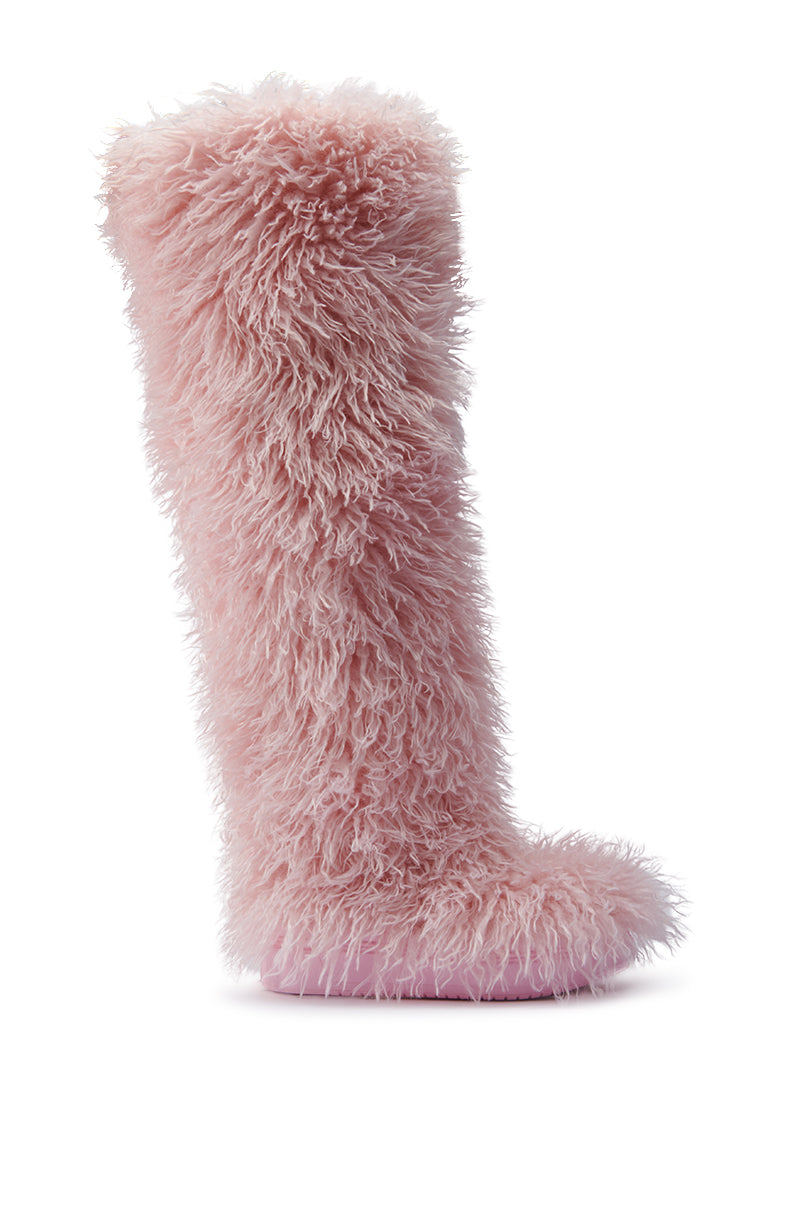 AZALEA WANG TEMPLETON PINK POODLE FAUX FUR OVER THE KNEE BOOT