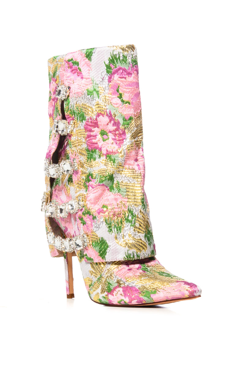 AZALEA WANG TILLEY MULTI FLOWER PRINT FOLD OVER BOOTIE IN MULTI