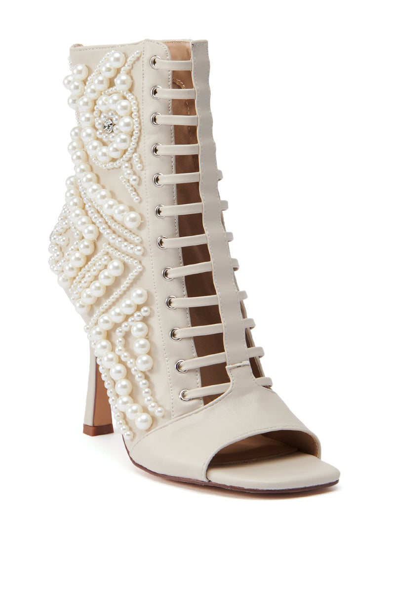 AZALEA WANG CHIPPER BONE BOOTIE WITH PEARL EMBELLISHMENT