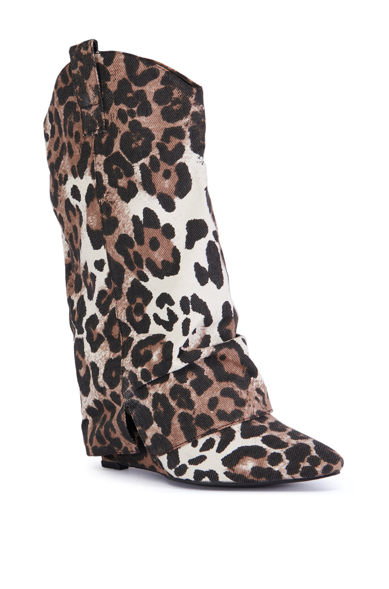 AZALEA WANG SPICE LEOPARD WESTERN WEDGE BOOTIE