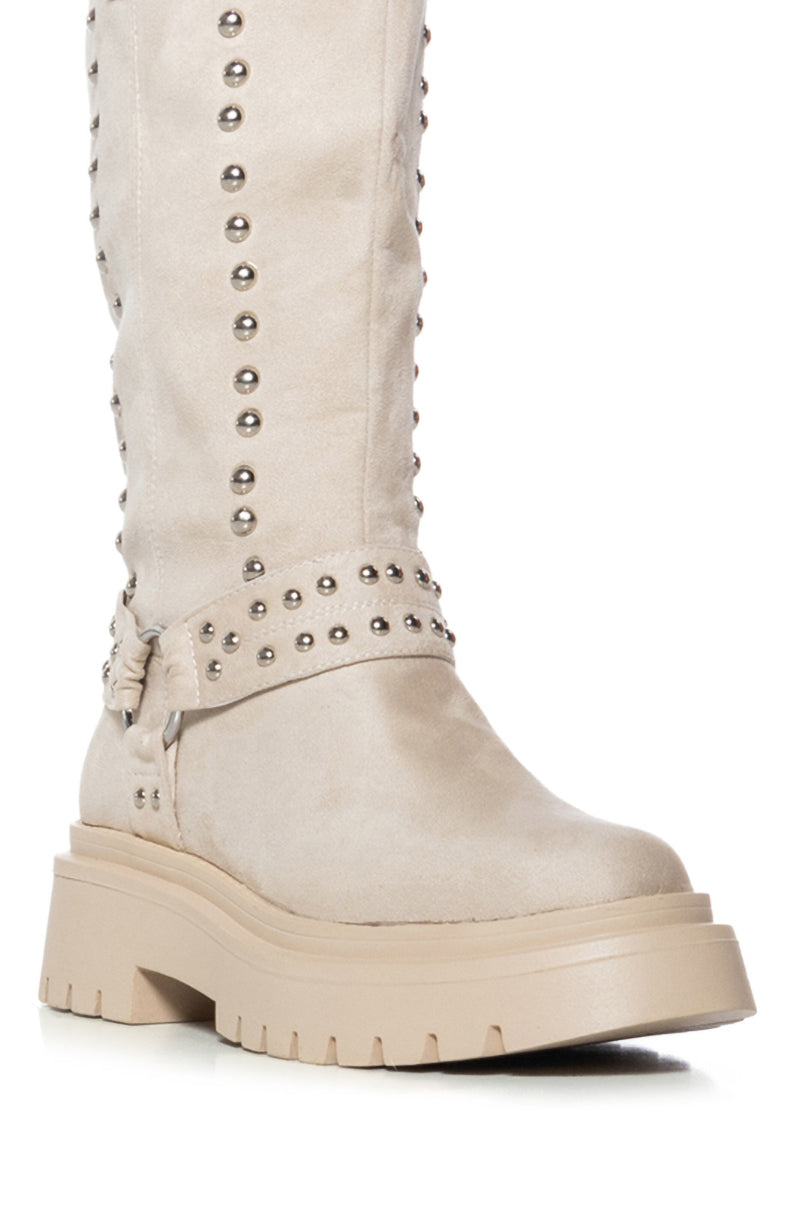 AZALEA WANG SUNDERLAND BEIGE FAUX SUEDE BOOTIE