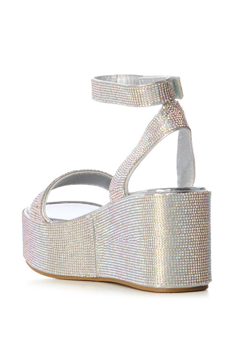 AZALEA WANG PASTINA MULTI RHINESTONE FLATFORM SANDAL