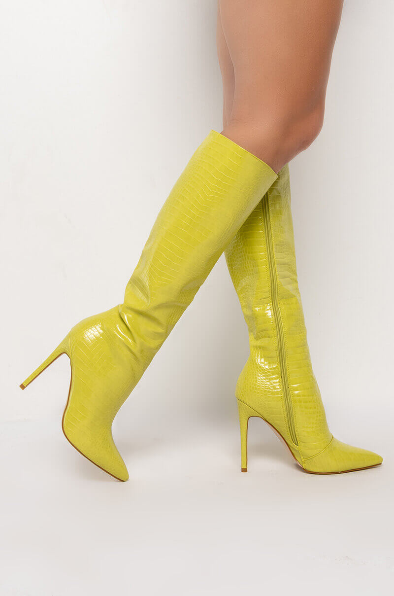 AZALEA WANG JUST MY LUCK STILETTO BOOT IN LIME