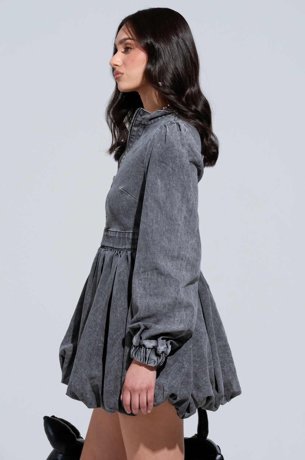 PASS THE BUBBLY DENIM MINI DRESS