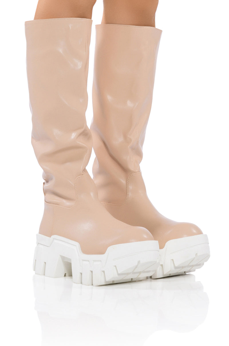 AZALEA WANG LYRICA NUDE PU CHUNKY BOOT