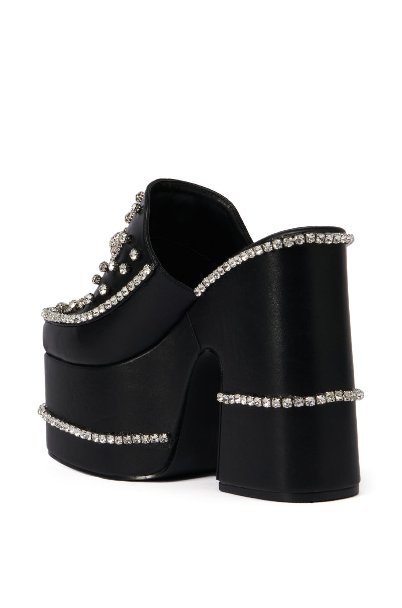 AZALEA WANG VASSY BLACK CHUNKY EMBELLISHED PLATFORM MULE