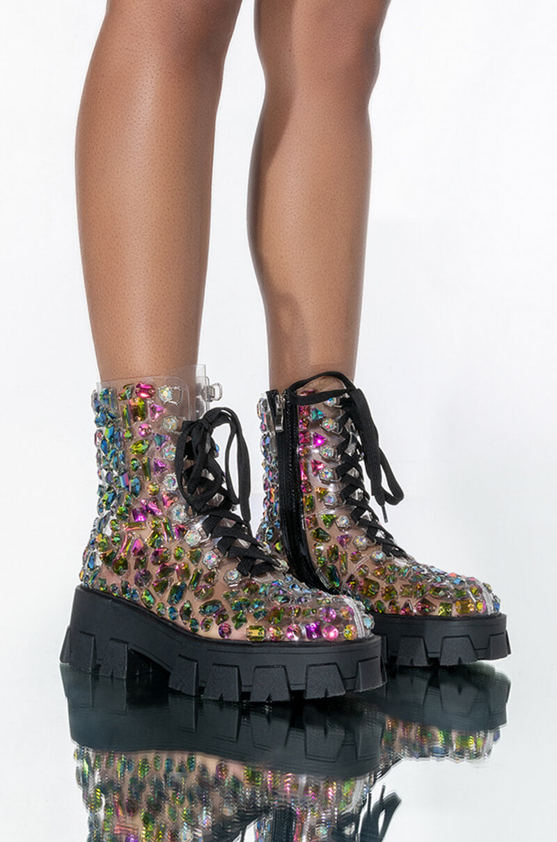 AZALEA WANG THIN ICE FLATFORM BOOTIE IN BLACK MULTI