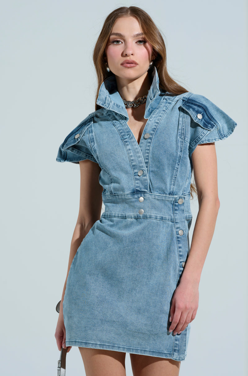 NEVER TOO MUCH DENIM MINI DRESS