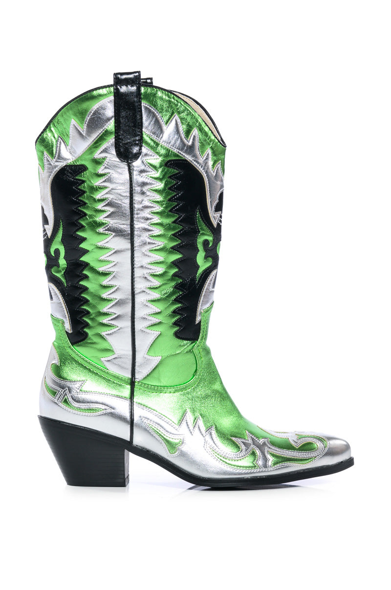 AZALEA WANG WAY METALLIC BOOT IN GREEN