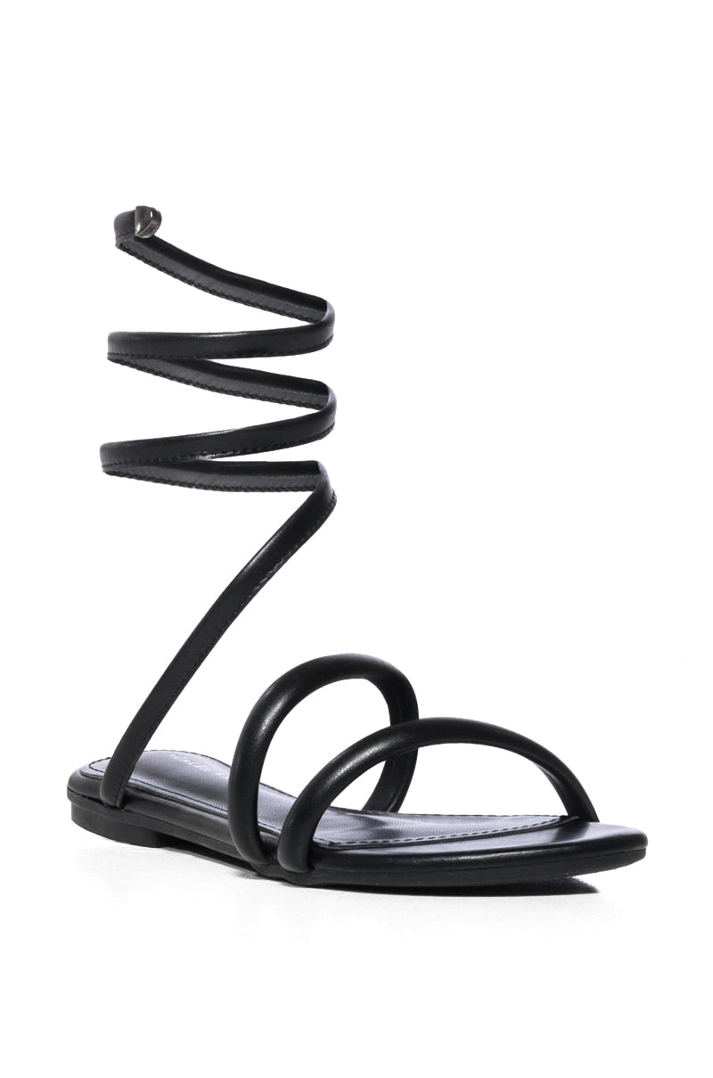 AZALEA WANG CORONA WRAP UP FLAT SANDAL IN BLACK