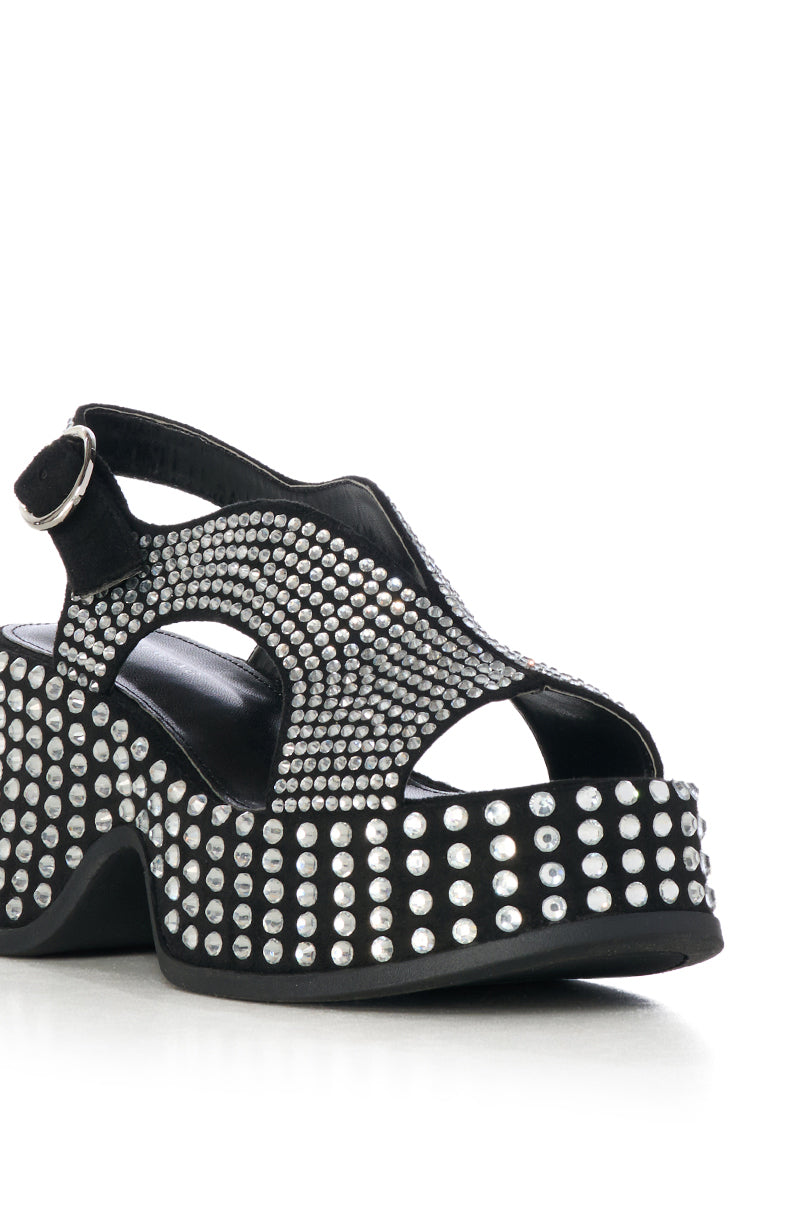 AZALEA WANG EASTONA BLACK EMBELLISHED CHUNKY SANDAL