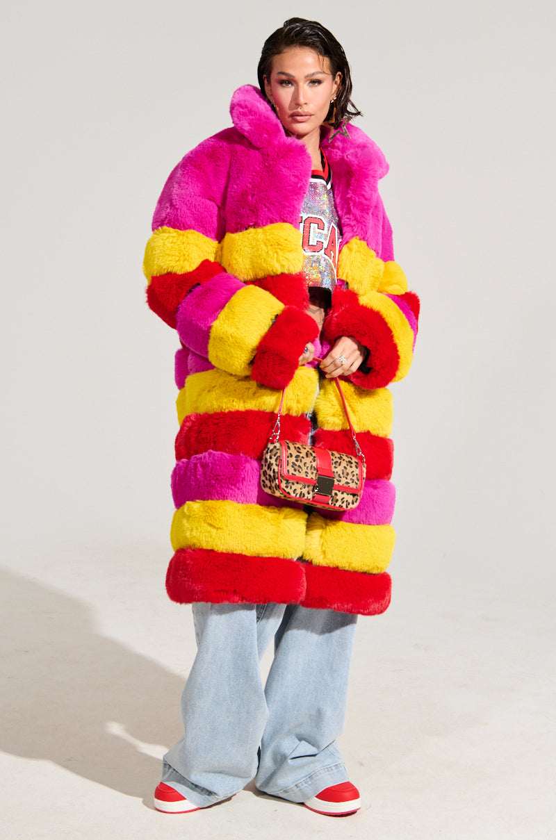 RAMI MULTI COLOR FAUX FUR PANEL TRENCH COAT