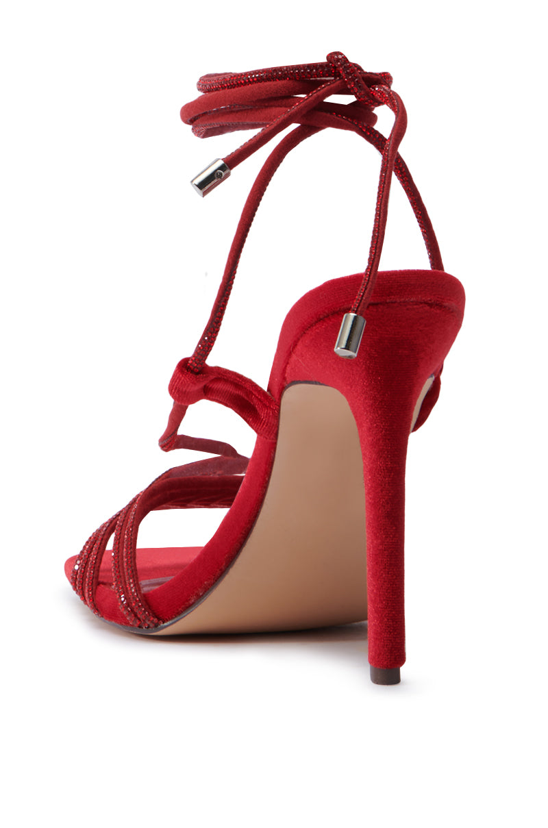 AZALEA WANG THUNDERMINE RED VELVET EMBELLISHED STILETTO SANDAL