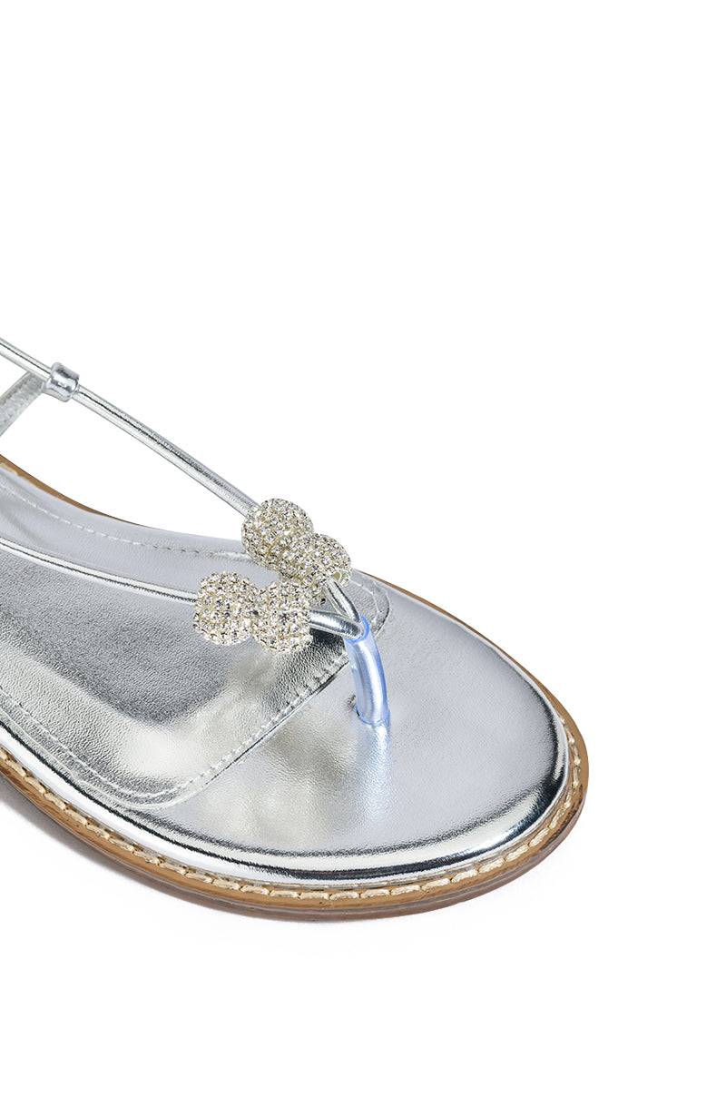 AZALEA WANG ROCKFORD TIE UP FLAT SANDAL IN SILVER