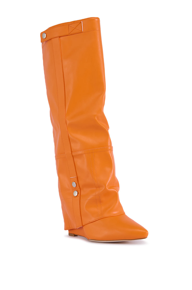 AZALEA WANG RAILAY ORANGE KNEE HIGH WEDGE BOOT