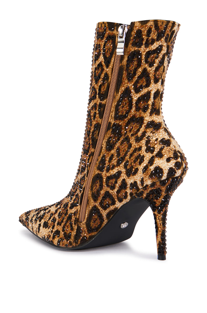 AZALEA WANG CHAUNDRA CHEETAH STILETTO RHINESTONE BOOTIE