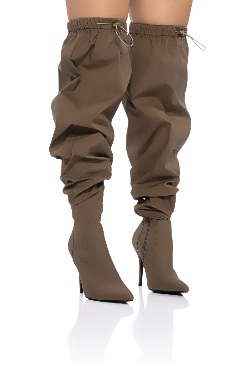 AZALEA WANG MANTIS BAGGY THIGH HIGH BOOT IN KHAKI