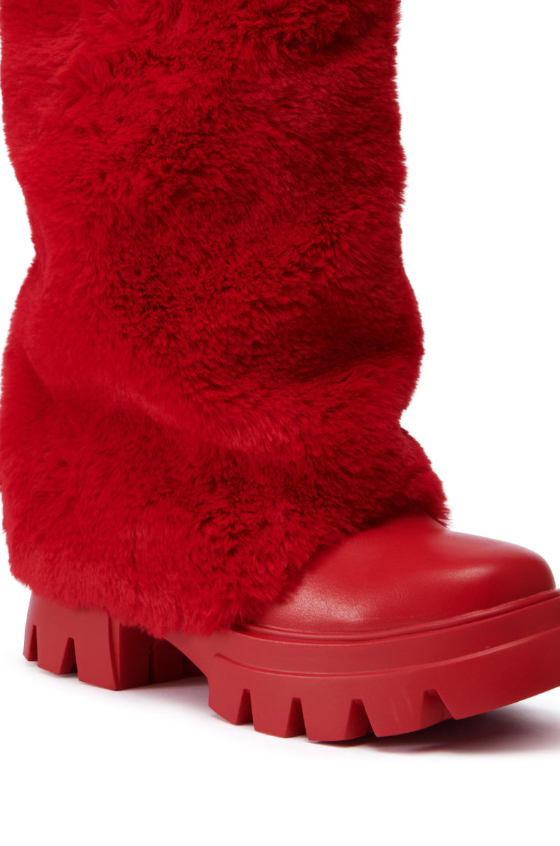 AZALEA WANG FIESTY RED FUR BOOTIE