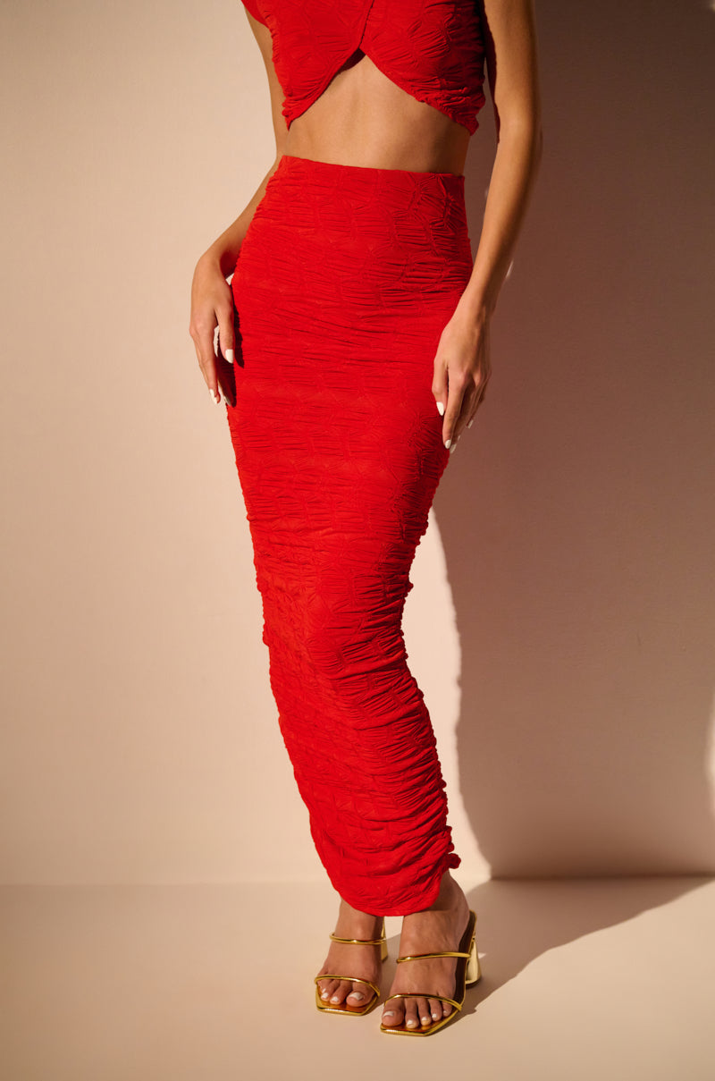 MAYBE NEXT TIME RUCHED MAXI SKIRT IN RED