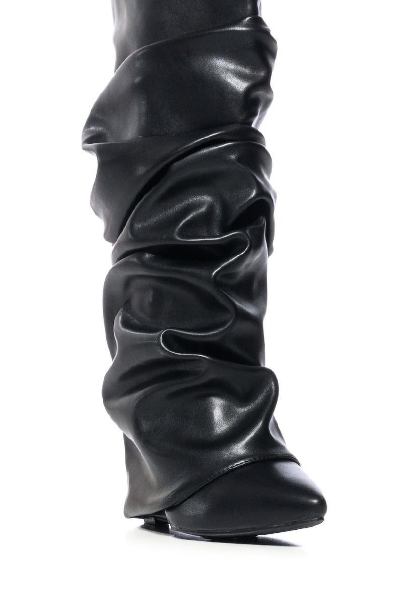 AZALEA WANG ZUMMA BLACK RUCHED WEDGE BOOT