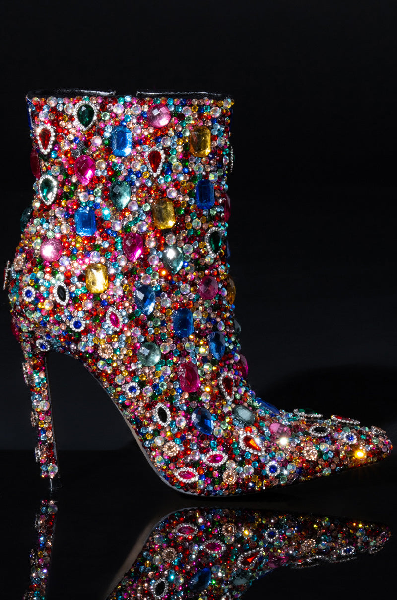 AZALEA WANG POPPY BLINGED STILETTO COCKTAIL BOOTIE IN MULTI